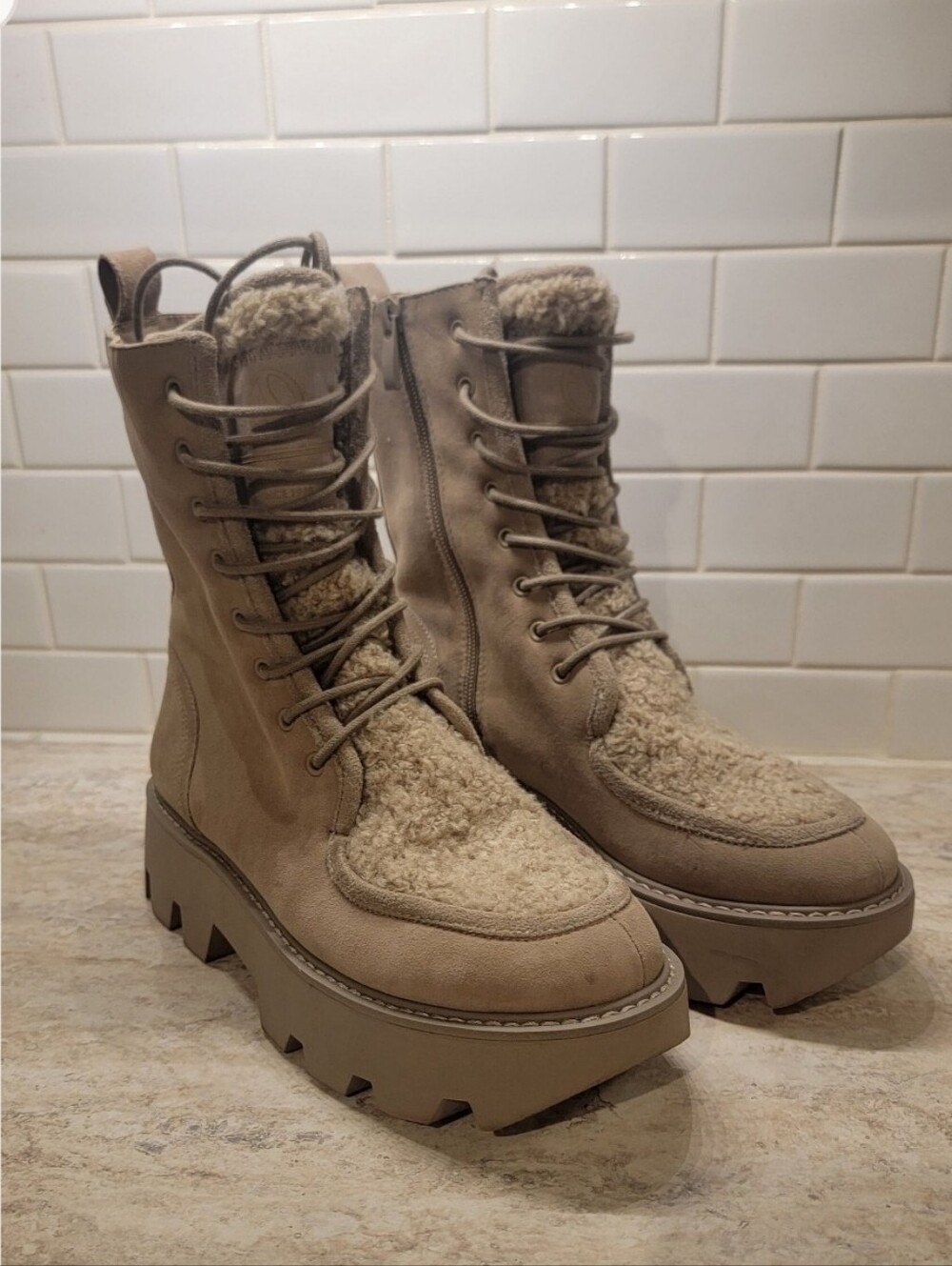 Franco Sarto Womens Margey 2 Suede Lug Sole Mid-Calf Boots